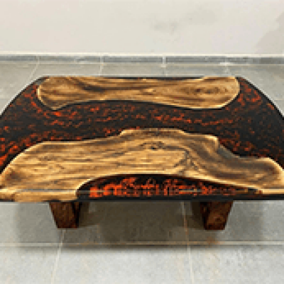 Red & Black Lava Oval Epoxy Dining Table