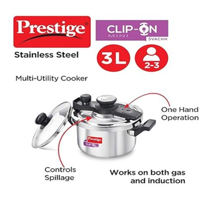 Prestige Svachh Clip-on Mini Stainless Steel 3 Litre Outer Lid Pressure Cooker