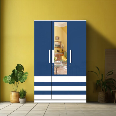BHF 3 Door Wardrobe in White & Electric Blue Finish