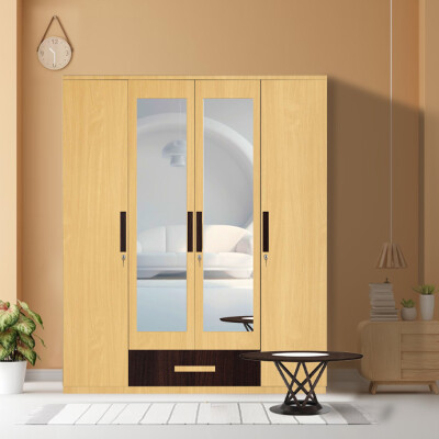 Engineering Wood 4 Door Wardrobe in Dark Maple & Bavarian Beech